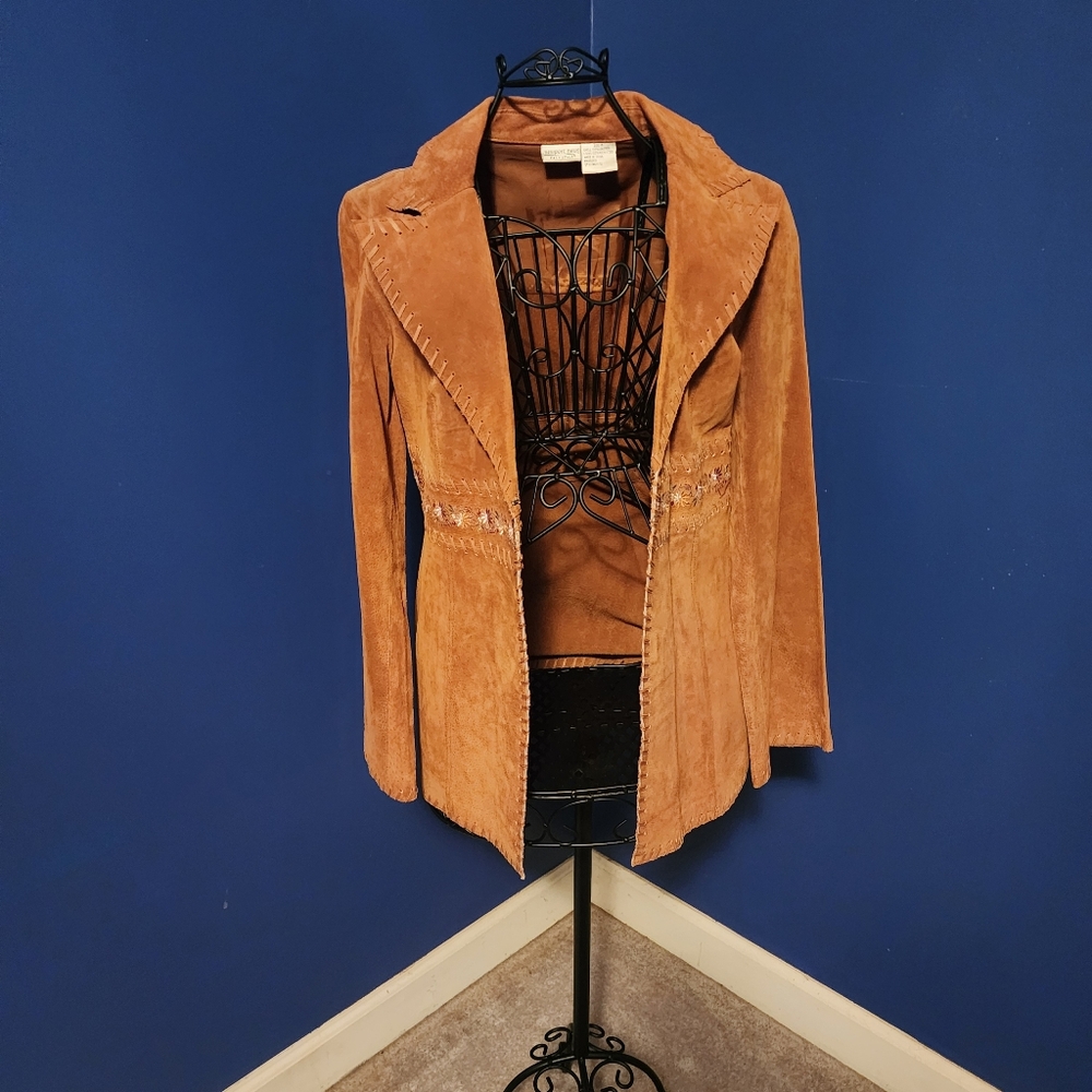 NEWPORT NEWS VINTAGE Embroidered Suede Leather Jacket/Blazer - size 10